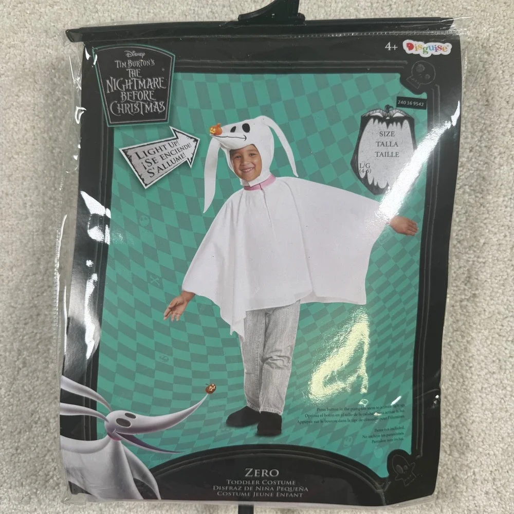 Disguise Zero Nightmare Before Christmas Light Up Costume Size 4-6 Kids White